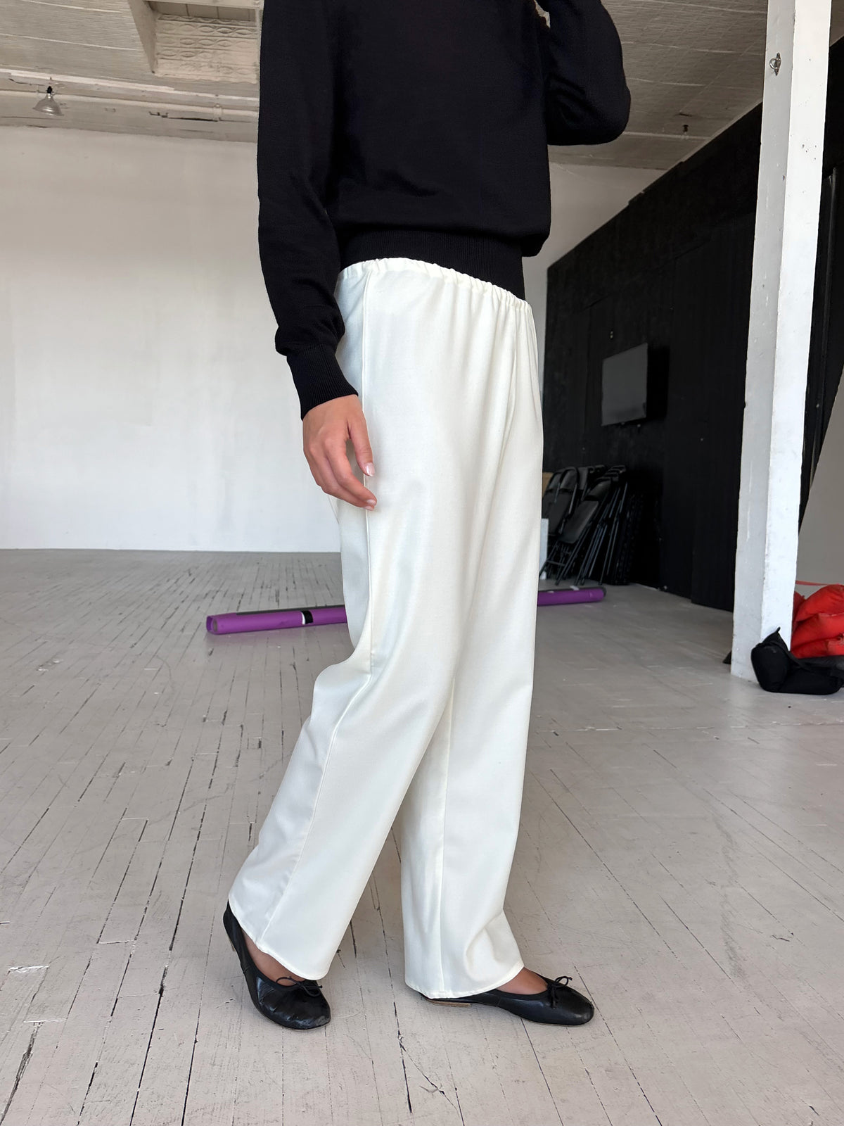 Wool Tie Pants - Cream
