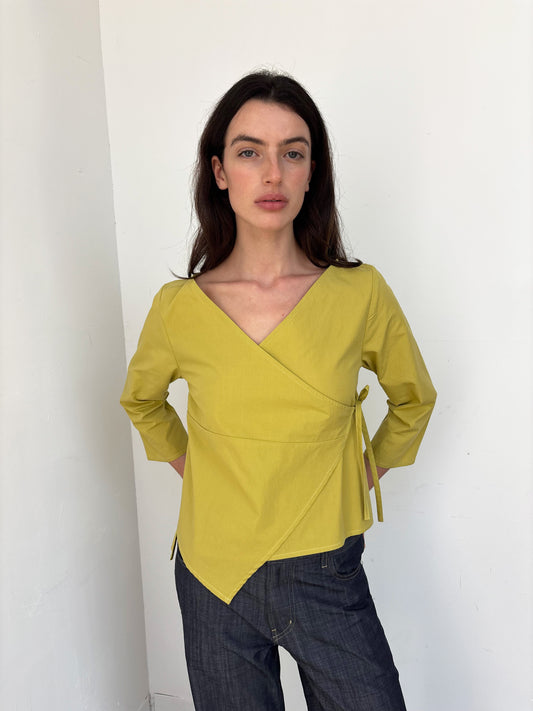 3/4 Sleeve Wrap Top - Yellow