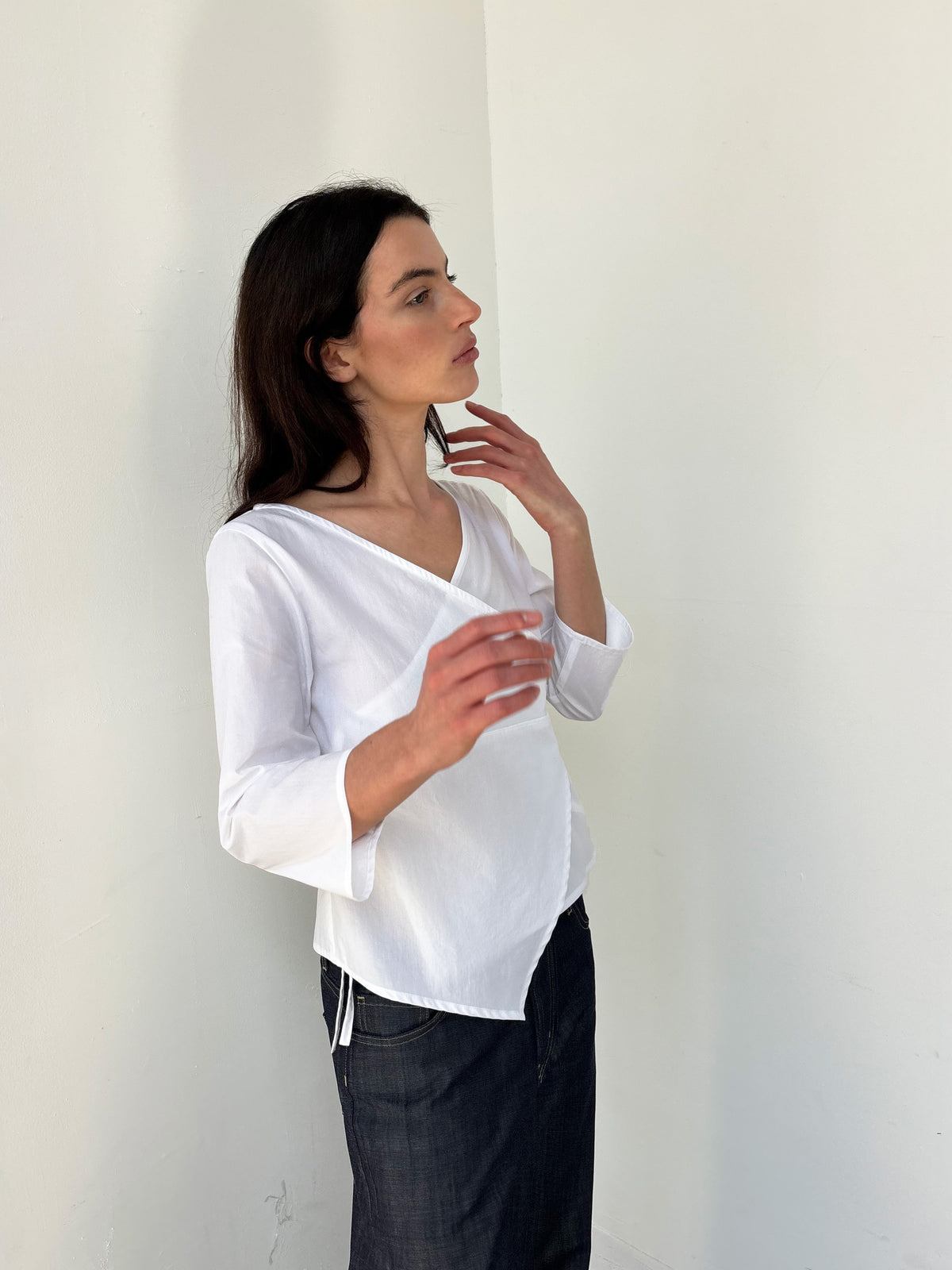 3/4 Sleeve Wrap Top - White