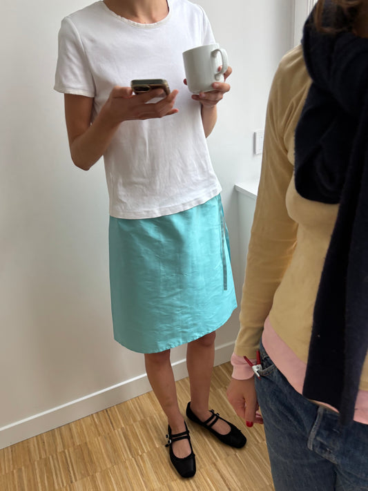 Hai x BC Silk Straight Skirt - Aqua