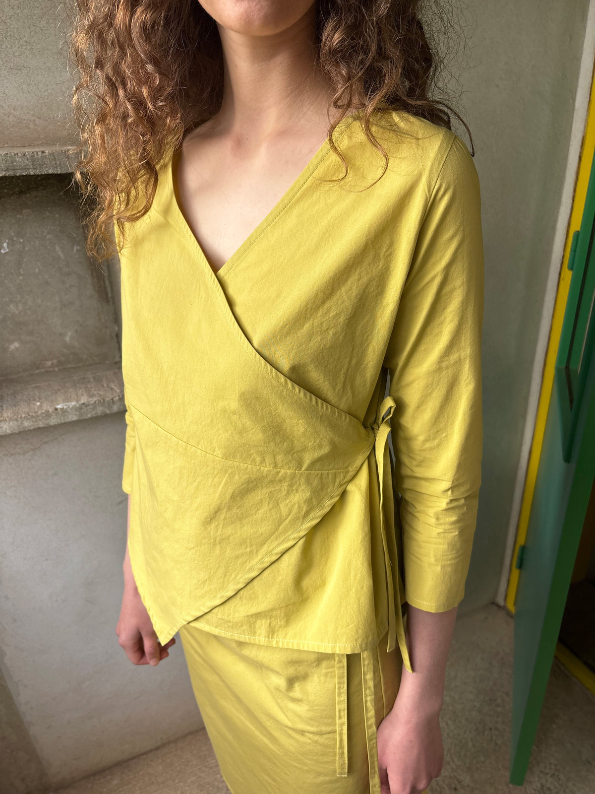 3/4 Sleeve Wrap Top - Yellow