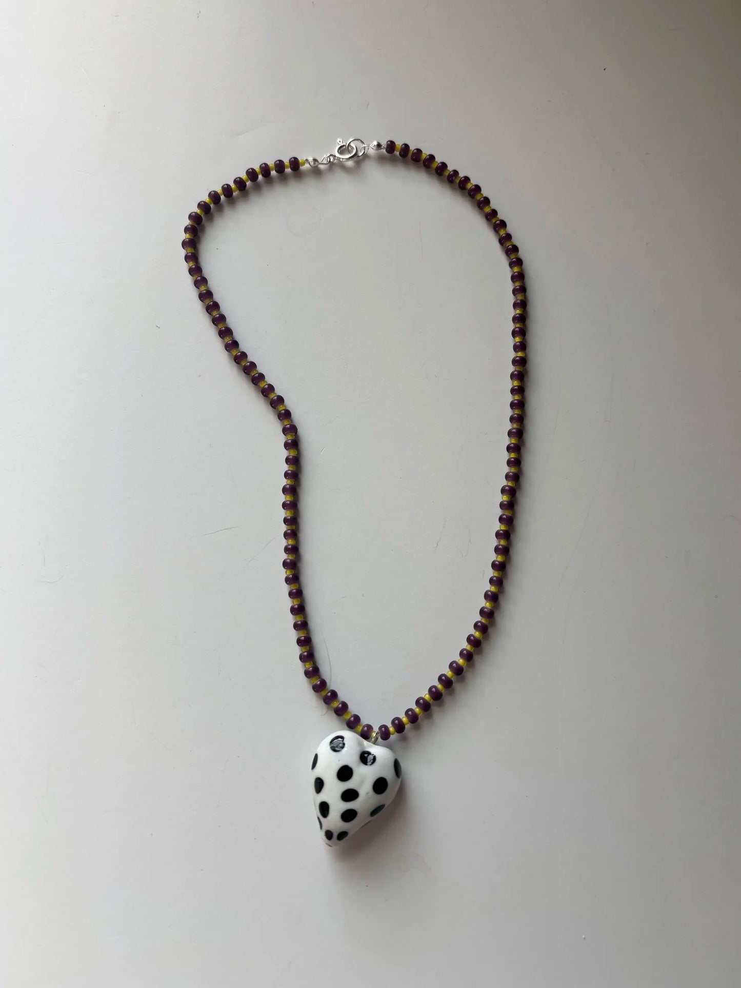 Polka Heart Necklace - Purple/Yellow