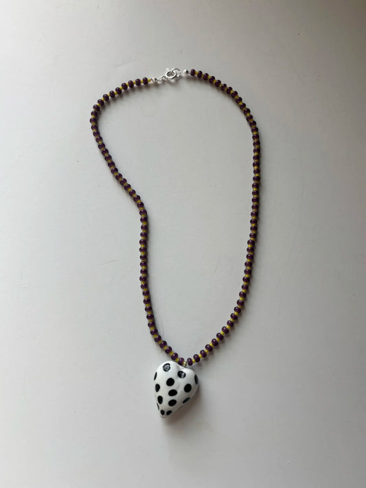 Polka Heart Necklace - Purple/Yellow