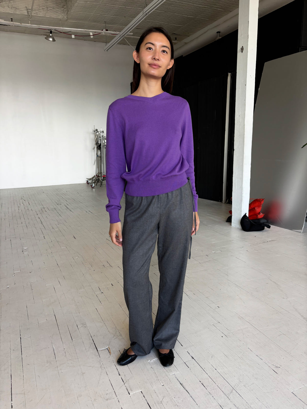 Wool Tie Pants - Grey