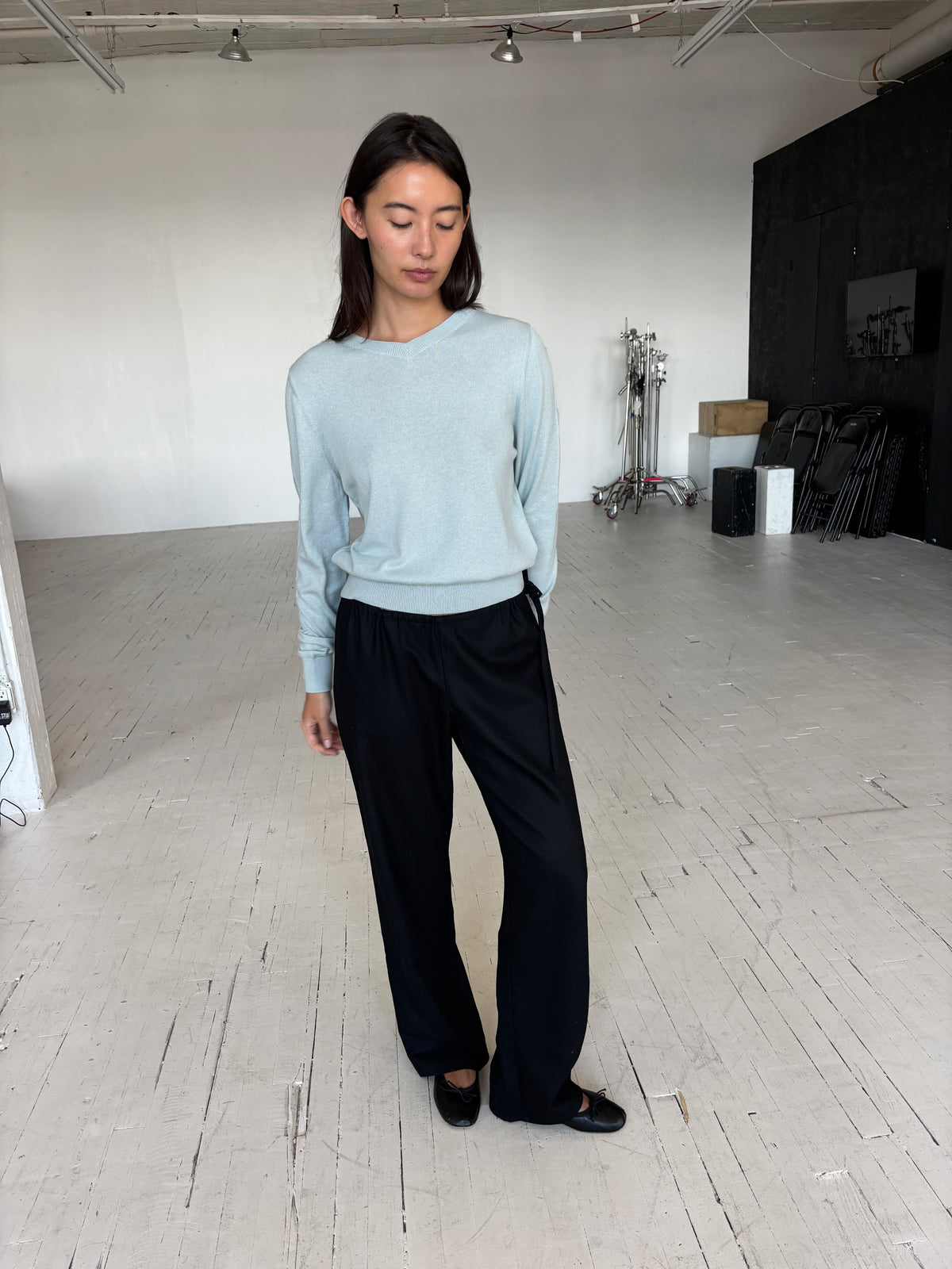 Wool Tie Pants - Black