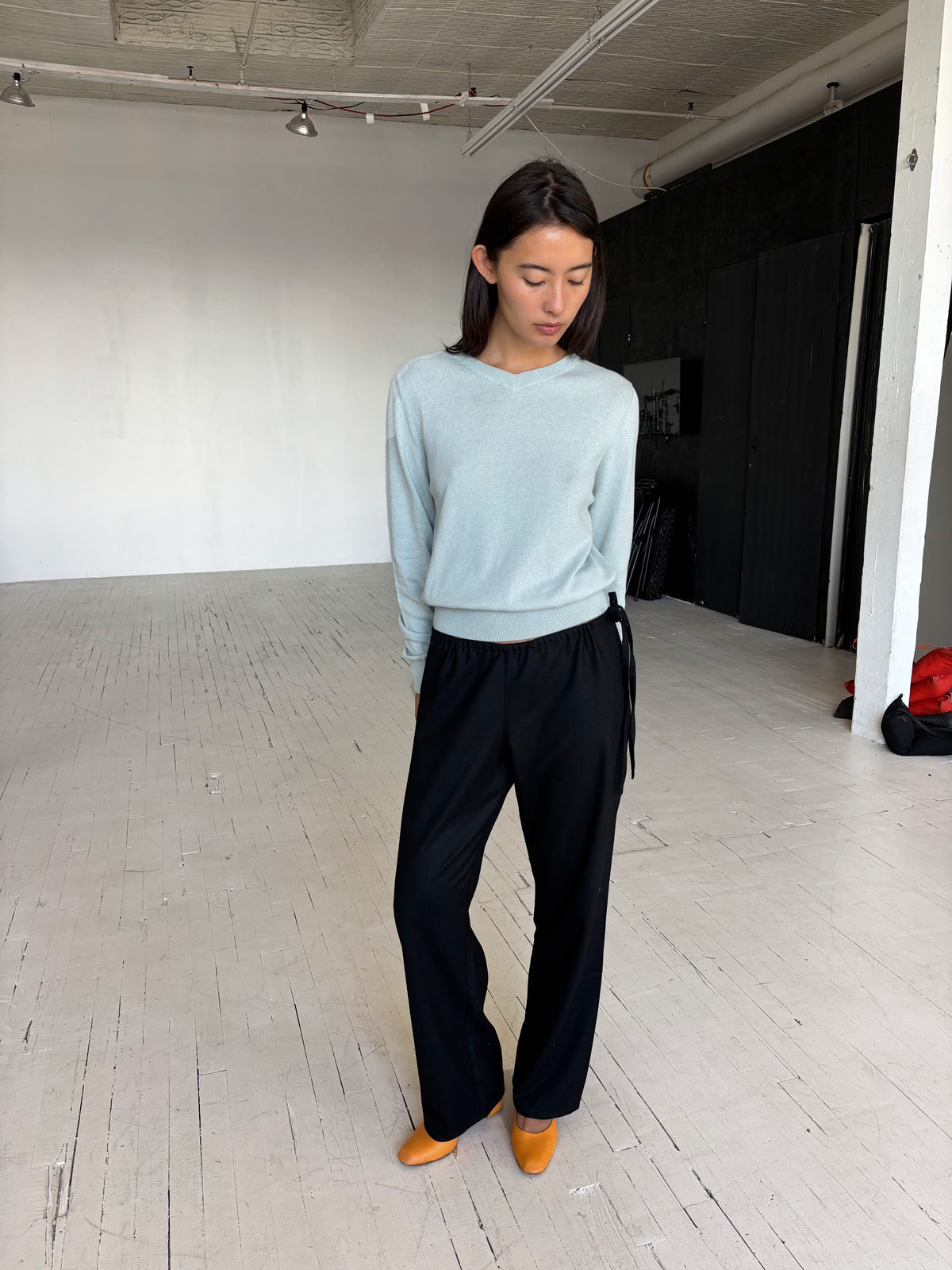 Wool Tie Pants - Black