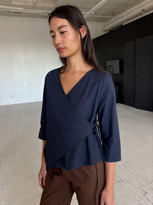 3/4 Sleeve Wrap Top - Navy