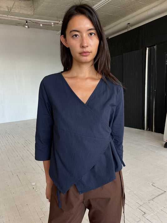 3/4 Sleeve Wrap Top - Navy