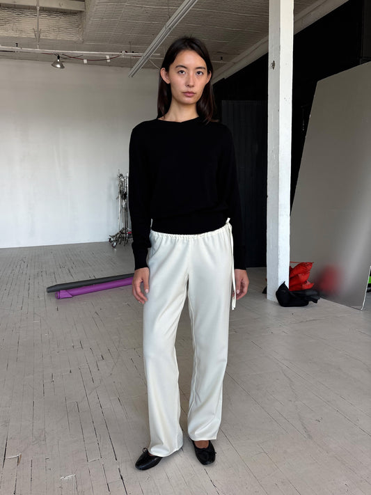 Wool Tie Pants - Cream