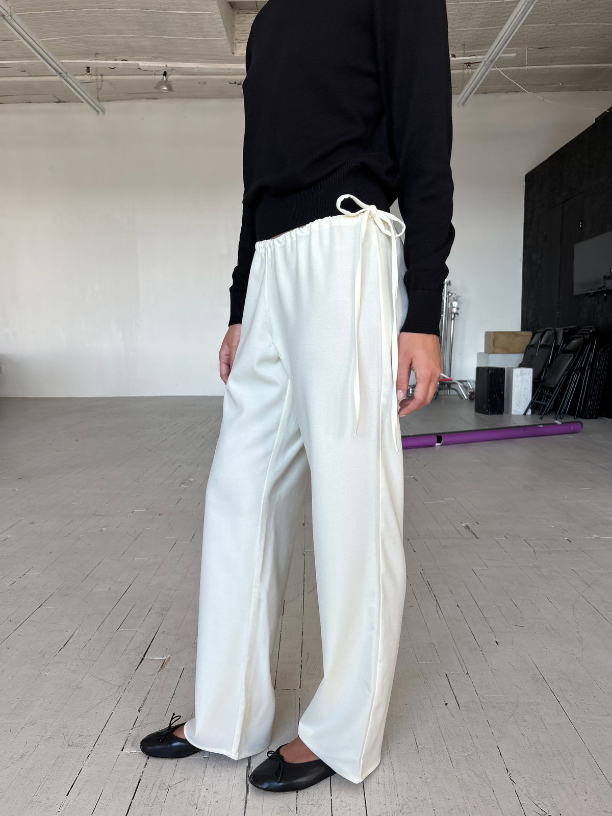 Wool Tie Pants - Cream