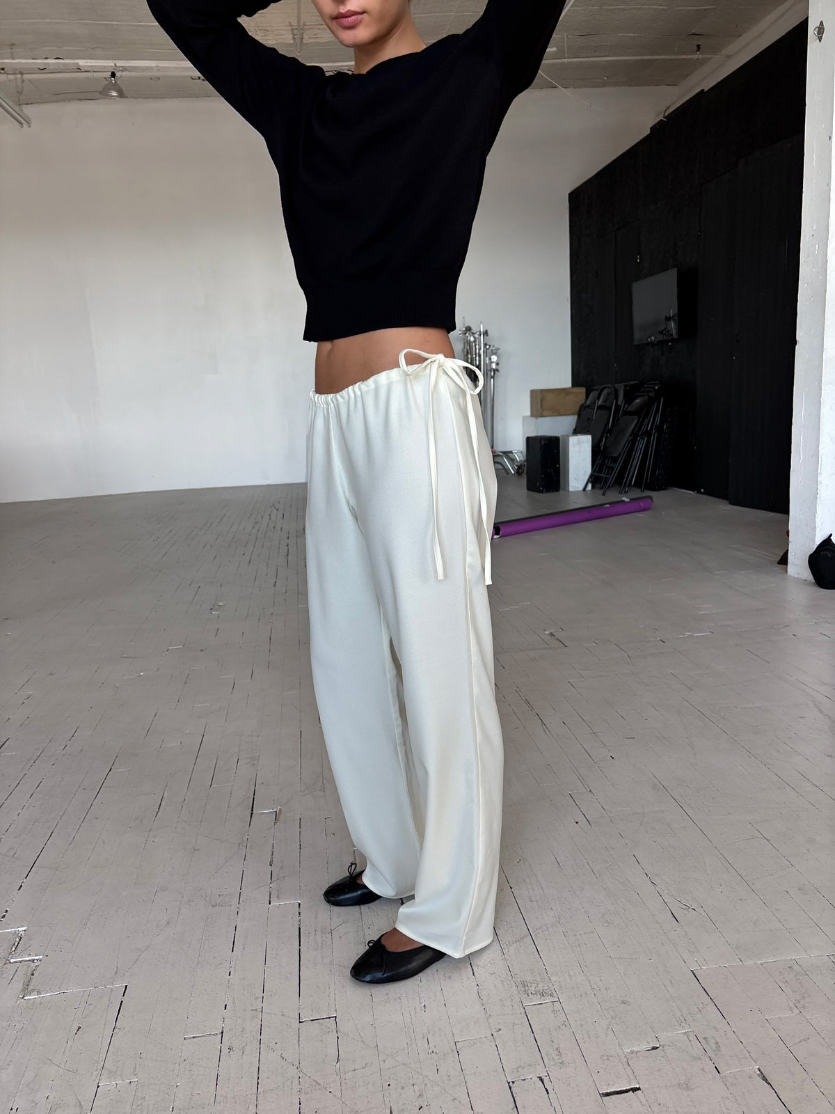Wool Tie Pants - Cream