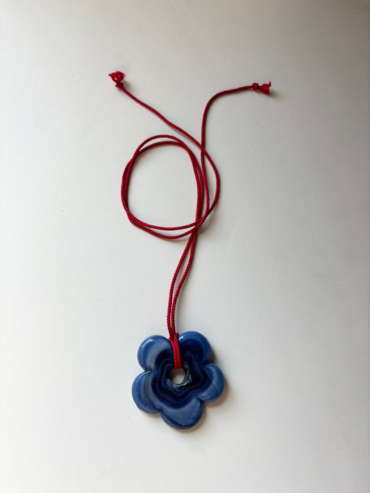 Jumbo Flower Pendant - Wavy Blue/Red