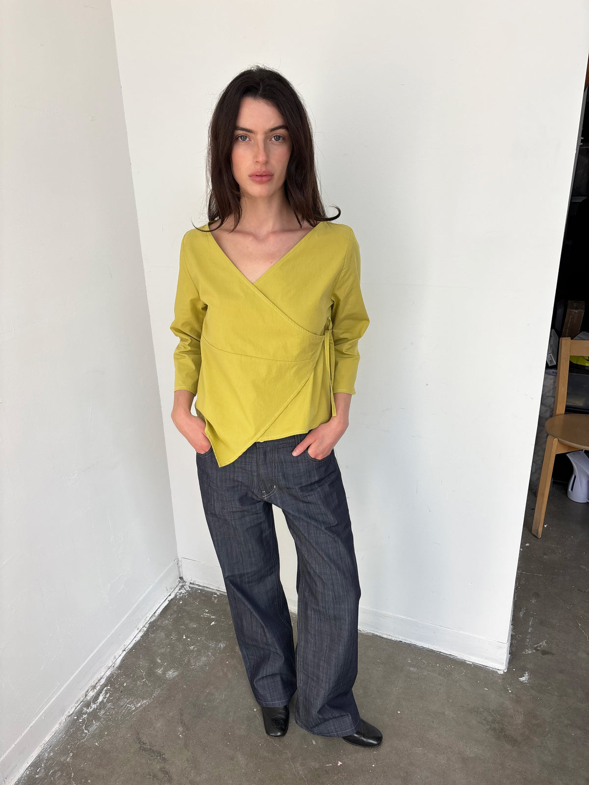 3/4 Sleeve Wrap Top - Yellow