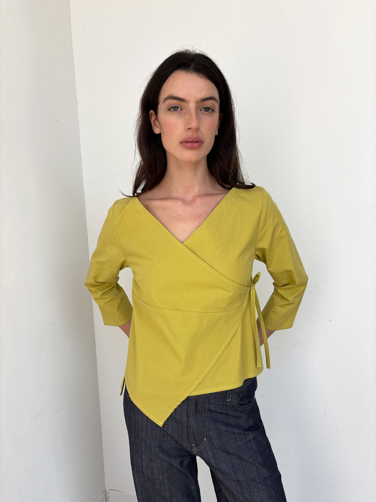 3/4 Sleeve Wrap Top - Yellow