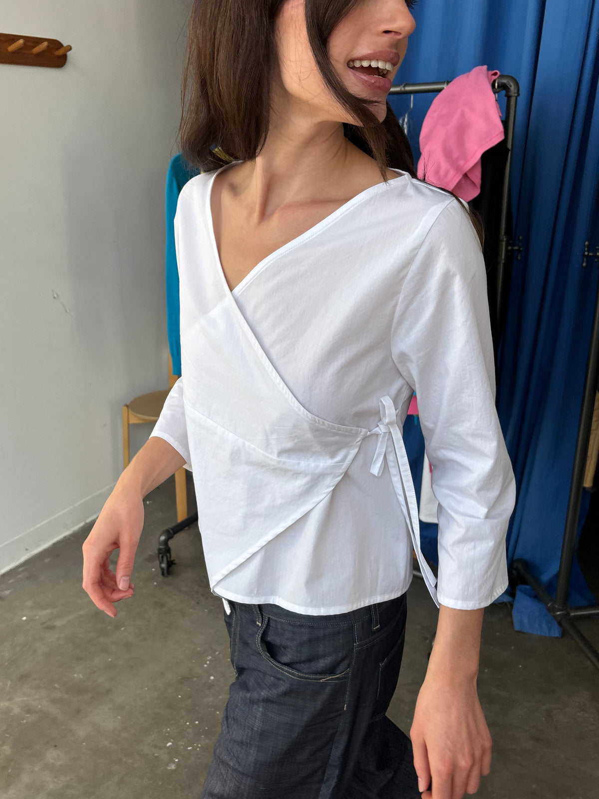 3/4 Sleeve Wrap Top - White