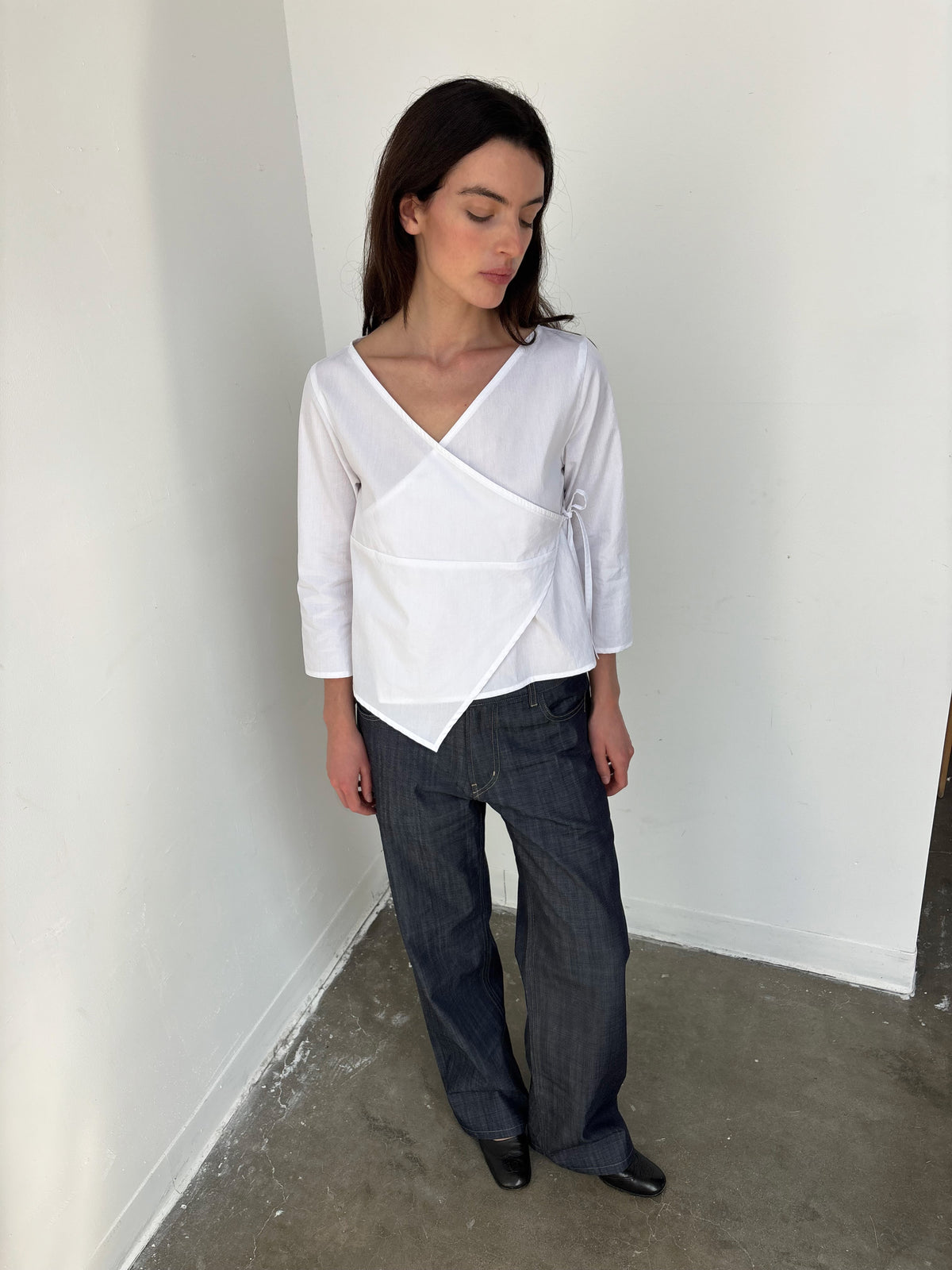 3/4 Sleeve Wrap Top - White