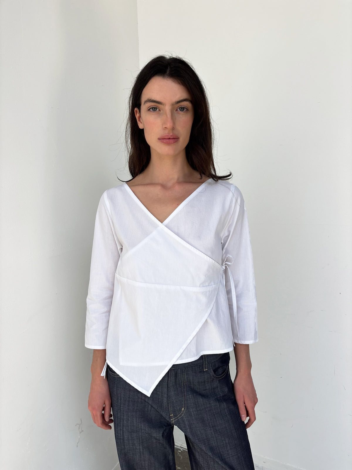 3/4 Sleeve Wrap Top - White
