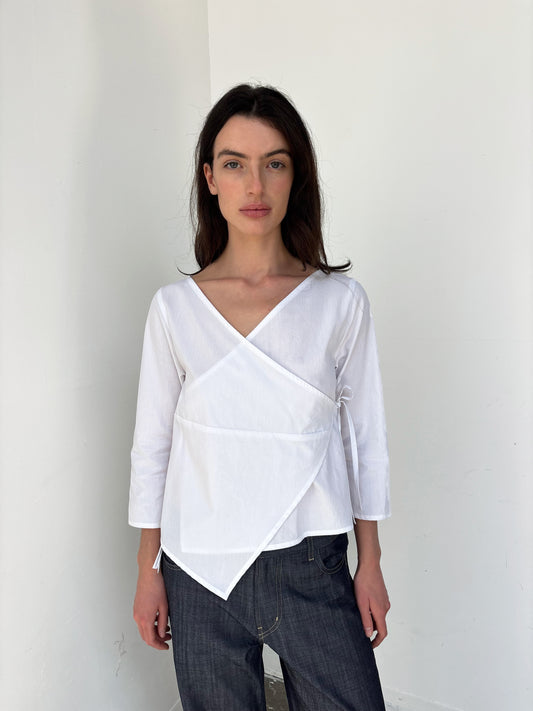 3/4 Sleeve Wrap Top - White