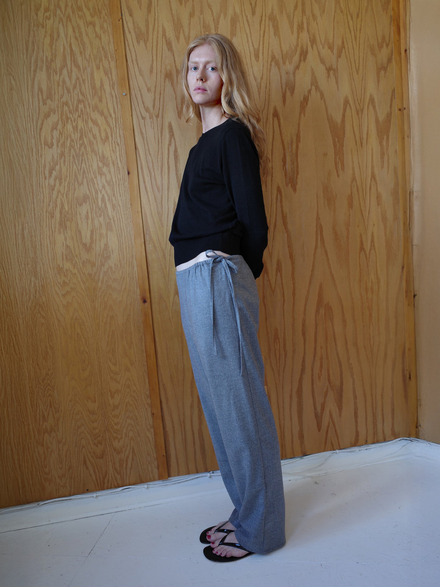 Wool Tie Pants - Grey